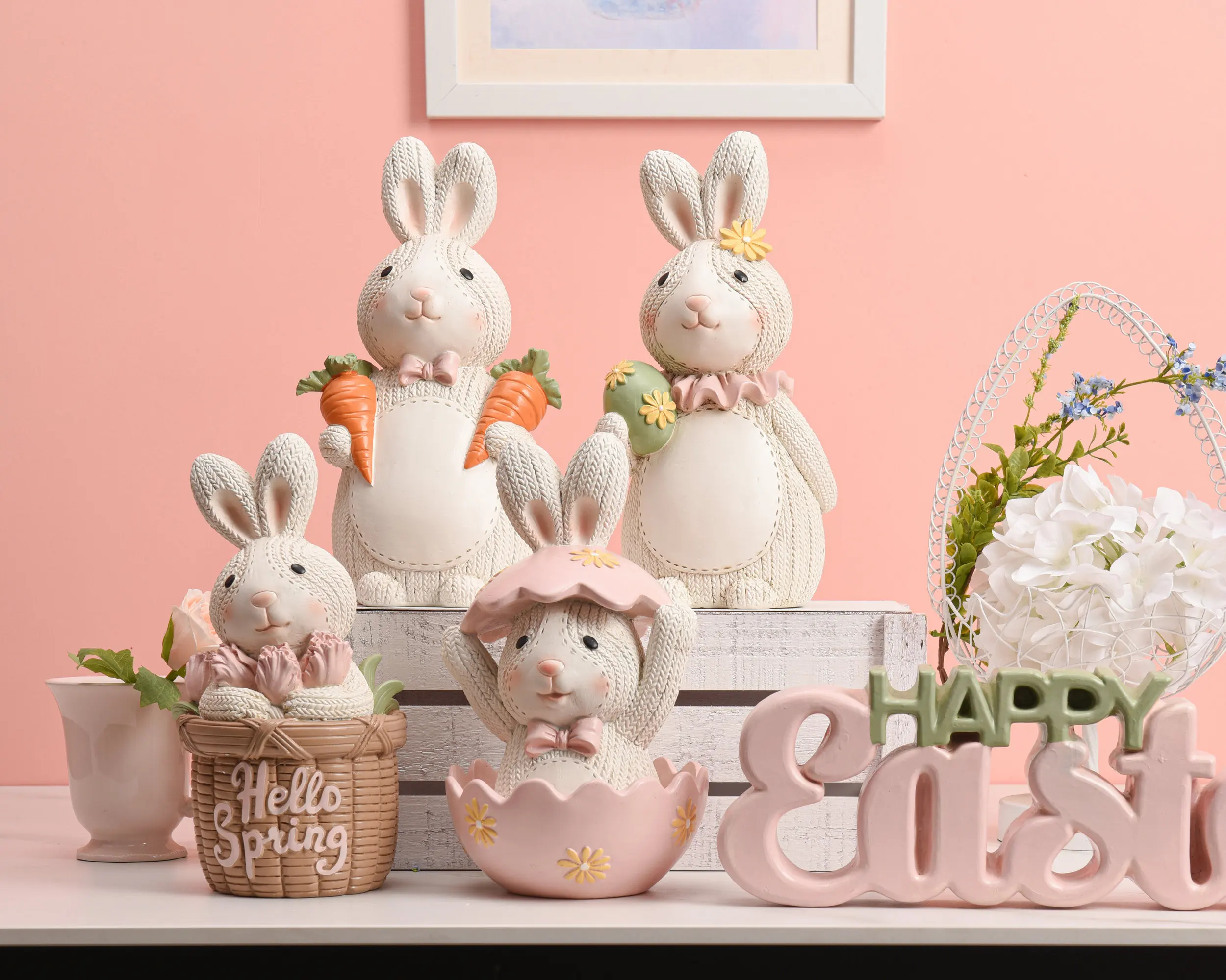 Easter Table Cute Rabbit Eggs Resin Home Decor Bunnies Decoration Ornament Gift For Kid