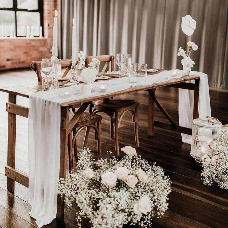 Wholesale boho fancy tulle table runner simple elegant soft chiffon table runner wedding banquet decoration