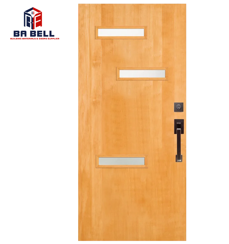 Classic mahogany wood door with vertical rectangle 2 glass inserts house room single interior wooden swing front entry doors