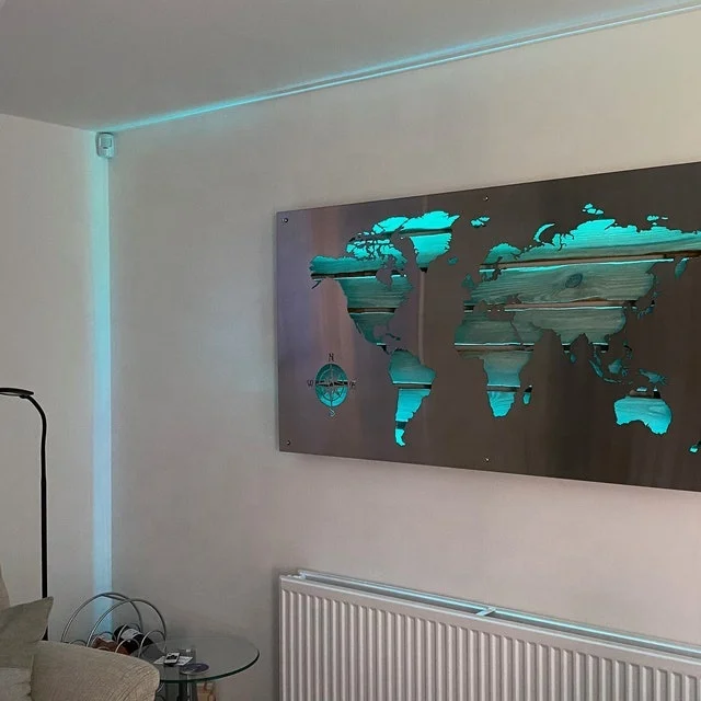 hot sales handicraft world map metal wall art with led light wall decor Illuminate sign map wooden backlit signage for homedecor