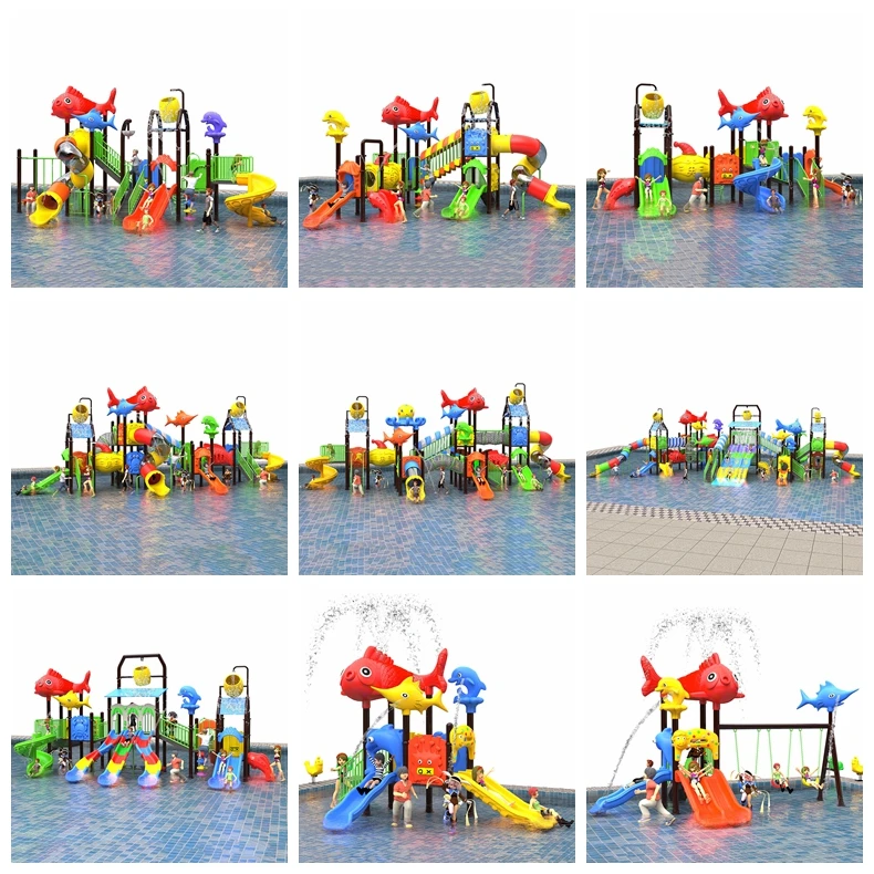 Outdoor Big Pool Swimming Playground Water Plastic Aquatic Equipment Set Buckets Dumping Water Park Slide Pool
