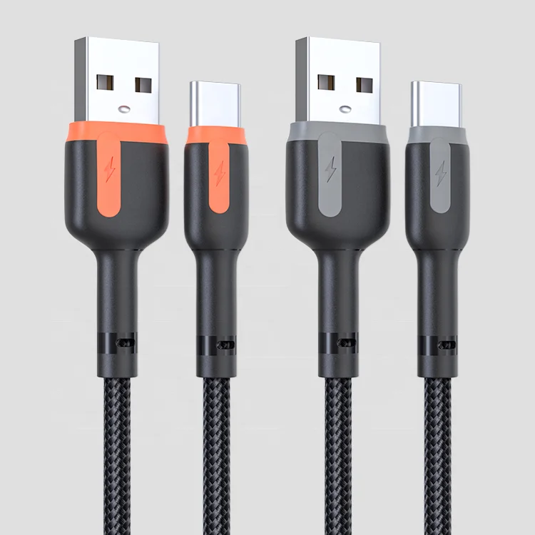 High quality USB-C braided charging cables 2.4A TPE single point bulged USB charging cable for cellphones like Huawei Samsung