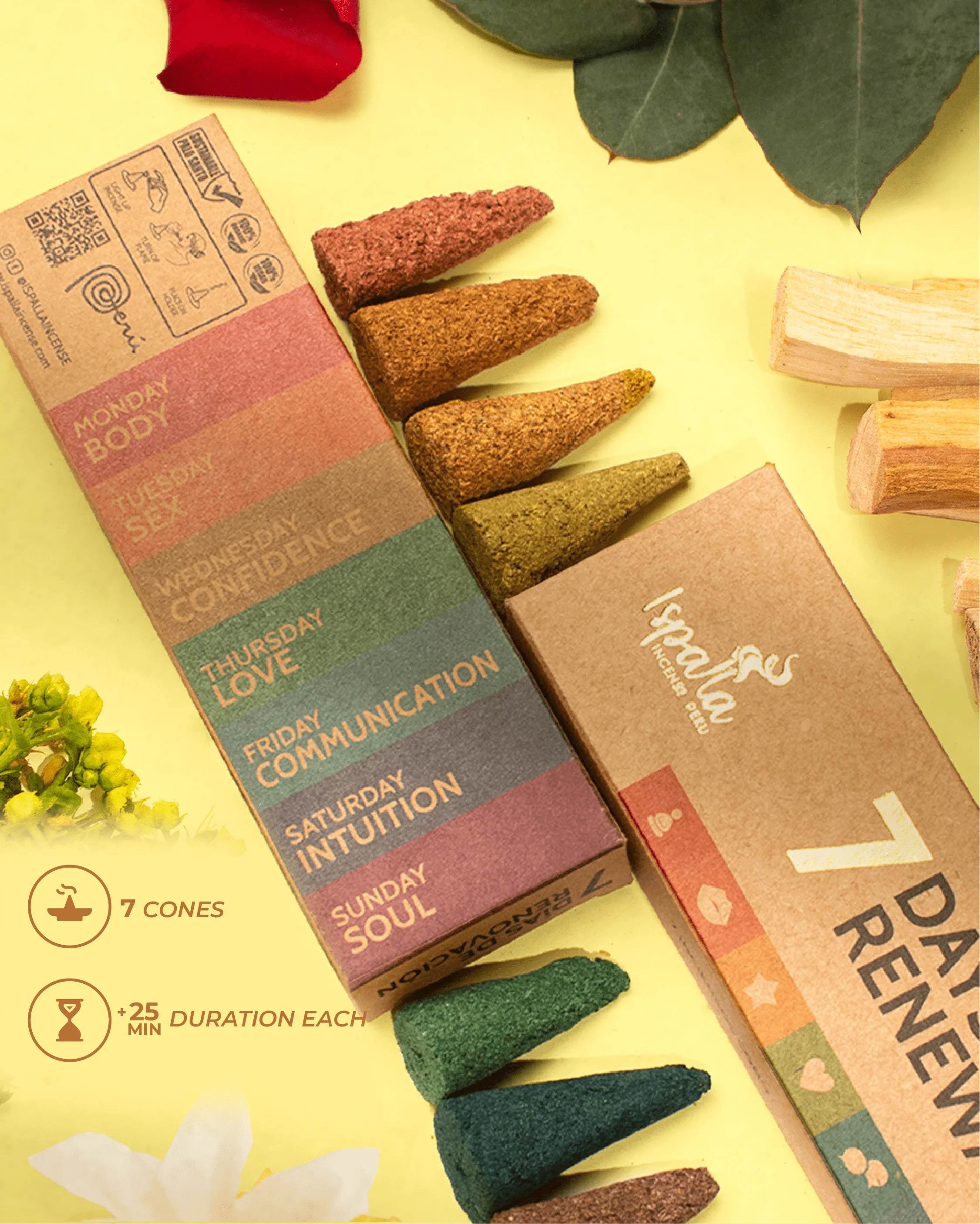 New Ispalla 7 Days of Renewal Palo Santo Backflow Incense Cones Mixed Scents Citrus Woody Sweet Natural Incense Peru