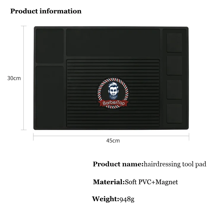 Custom brand logo soft pvc barber mat with magnet eco-friendly magnetic barber mat for barber shop