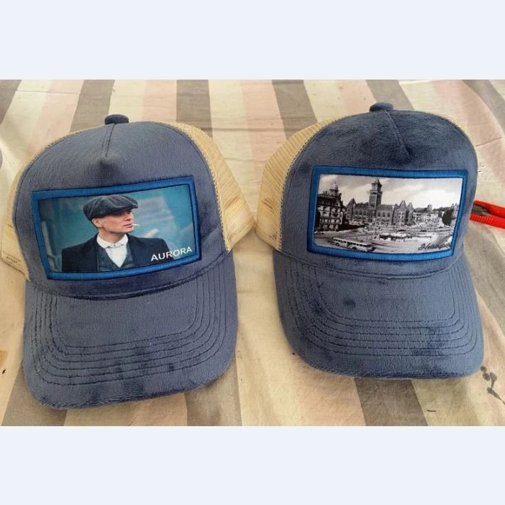 Wholesale Mesh Custom Velvet Trucker Cap 5 Panels Custom printing Patch 3D puff Embroidery Velvet Trucker Hat
