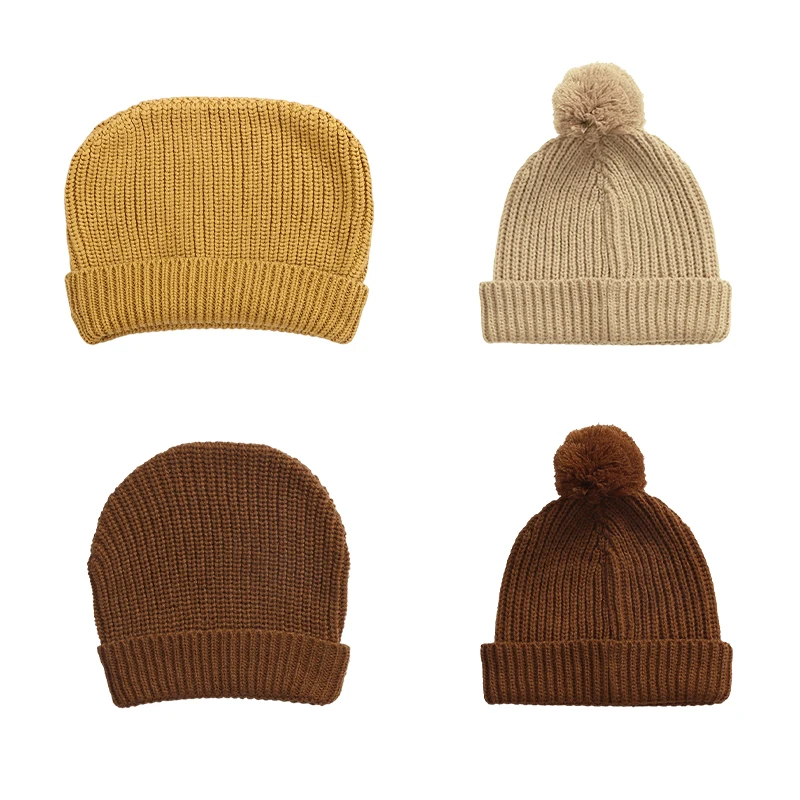 Cozy Chunky Winter Infant Toddler Kids Beanies Newborn Baby Pom Pom Knit Winter Hats