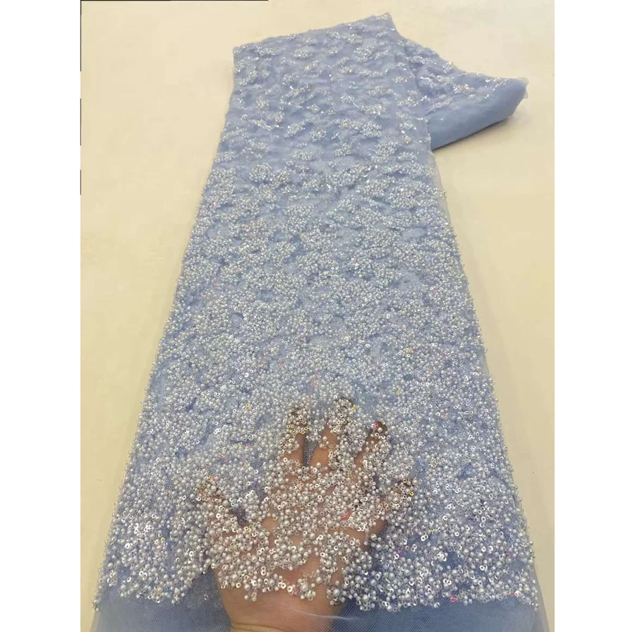 Fully Beads Sale Competitive Price French Tulle Lace Fabric Sequin Luxury for Bridal Wedding Evening Dress