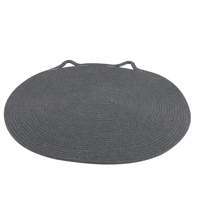 Cute Cat Ear Decor Rustic Vintage Round Cotton Rope Hand Woven Area Rug 23.6'(D)*19.7'(W)