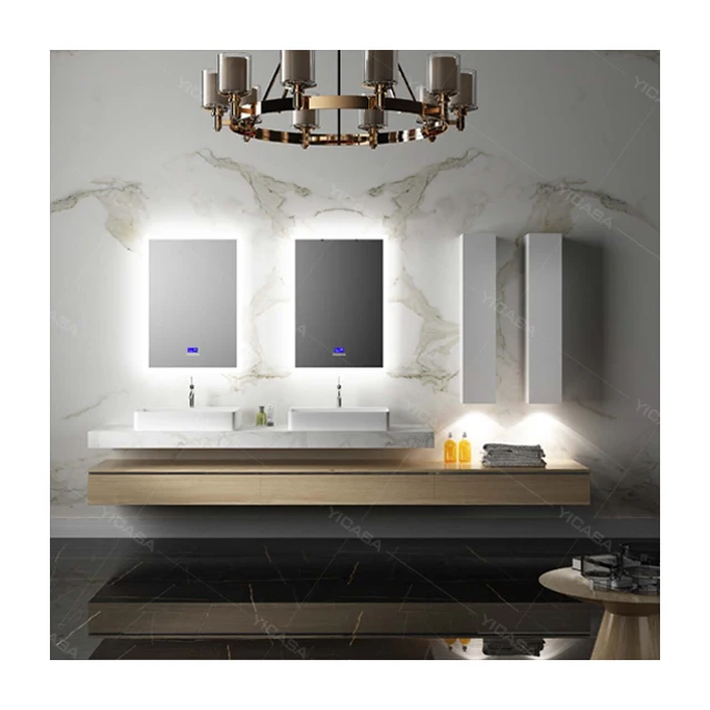  2020 современный роскошный новый дизайн Черная ореховая древесина Современная древесная зернистая Ванная комната Роскошный туалетный столик с двойной