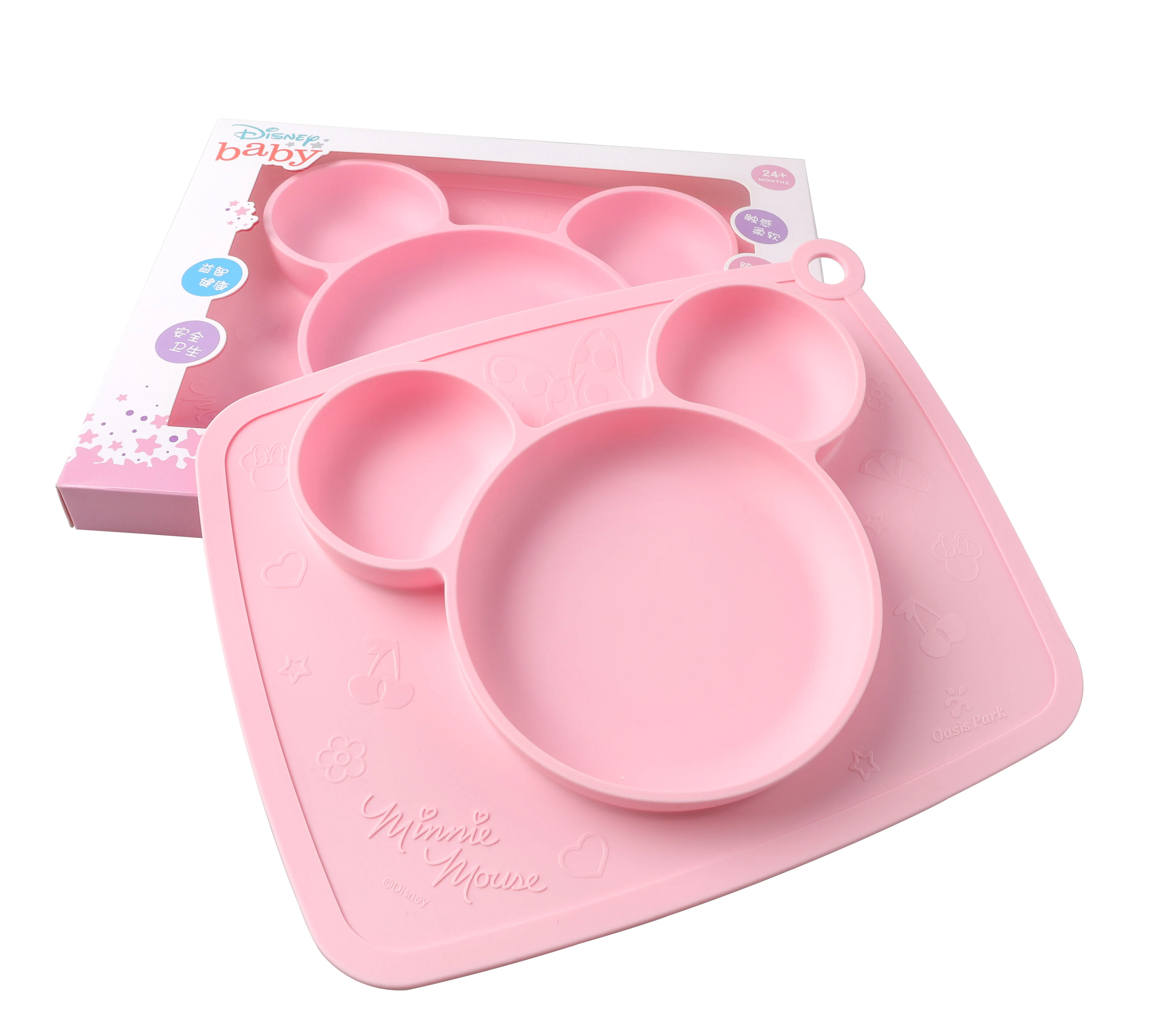 Disney Cartoon Silicone baby sets kids dining plate helloween christmas birthday school home pink green Mickey Minnie