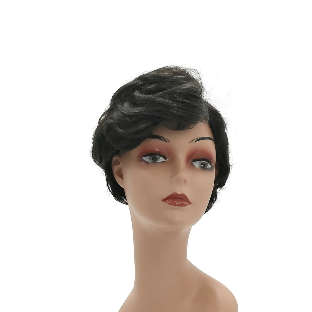 Wholesale Vendor Natural Wave Hair Wigs Black Hair 100% Brazilian Virgin Human Hair Short Curly Synthetic Fiber