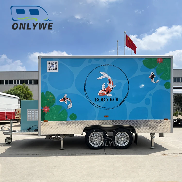 Commercial Mobile Fruit Bubble Tea Food Cart Trailer Beverage Green Mobile Coffee Slushy Orange Juice Snack Machine Food Truck