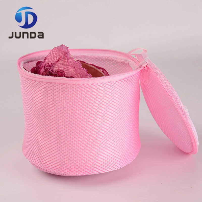 Custom Eco-friendly pink portable foldable Travel zipper Clothes Lingerie polyester mesh laundry