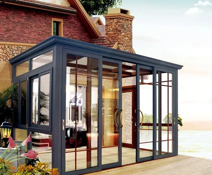 
Sun room for garden and aluminum frame glass sunroom with retractable blind inside the glass roof 