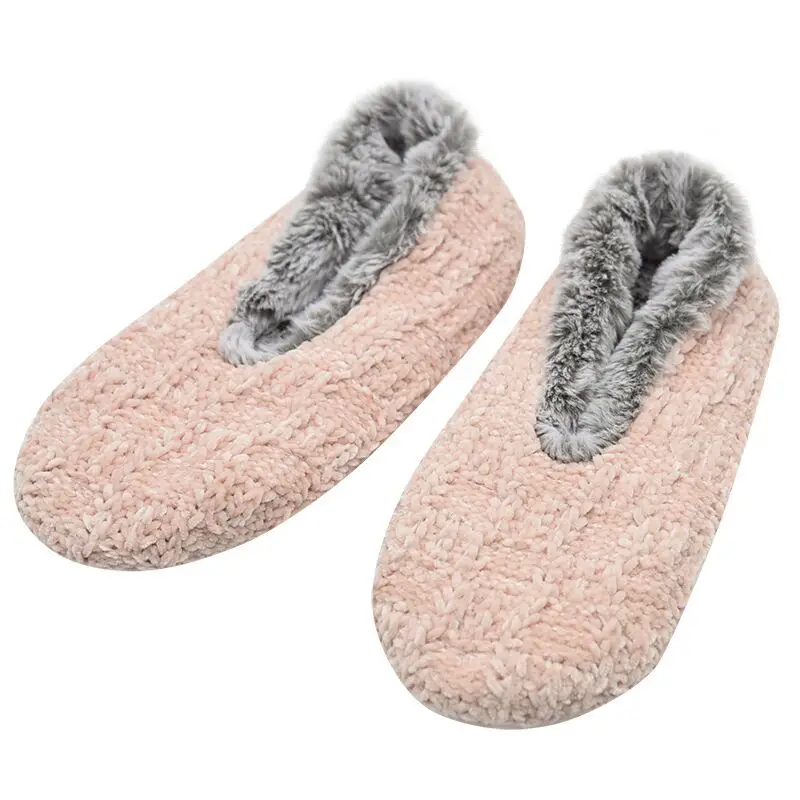 Solid high quality slipper socks warm chenille with fur bedroom home socks for lady