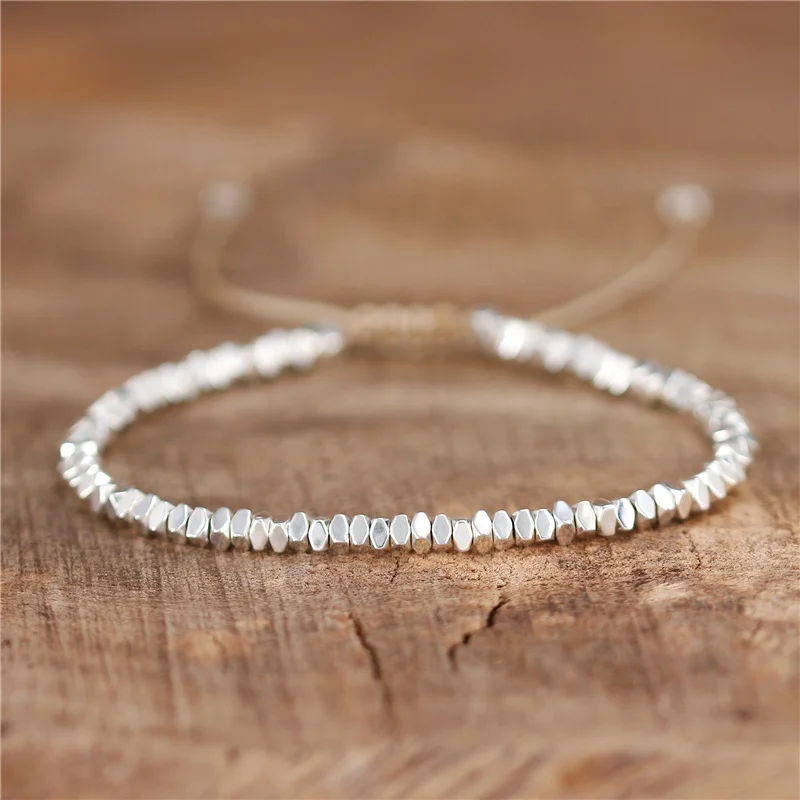 Simple New Fashionable Metal Beads Adjustable Beads Bracelet Minimalist Tibetan Beaded Bohemia Bracelets for Women Wholesale