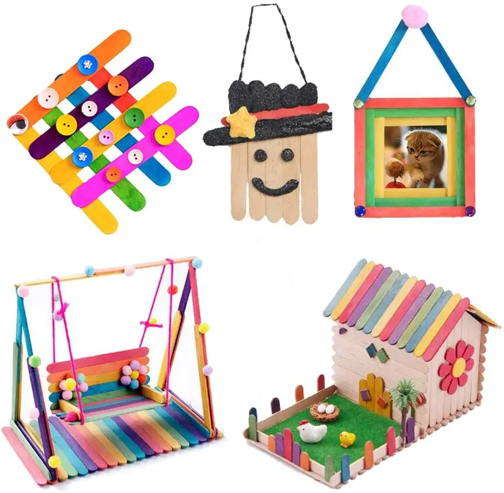 Xieli 4.5Inch Natural Wood Popsicle Sticks Wood Craft Sticks Popsicle Sticks