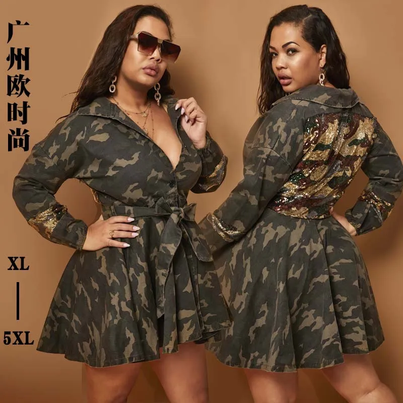 Wholesale 2022 fashion women Plus size jeans camouflage Dress (C19456)