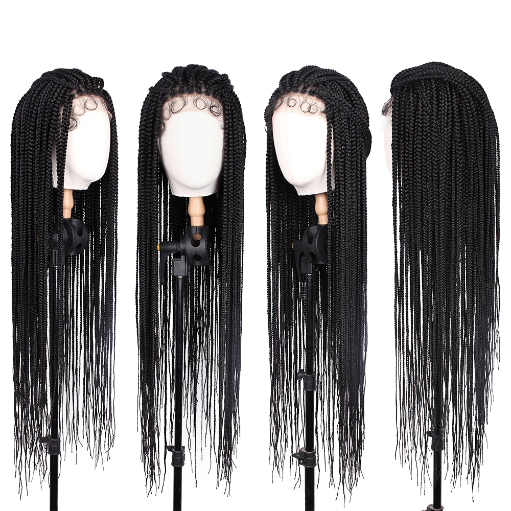Cheap 30inch Braided Full Lace Straight Heat Resistant Synthetic Fiber Wigs Knotless Lace Frontal Box Braids Wig for Black Women