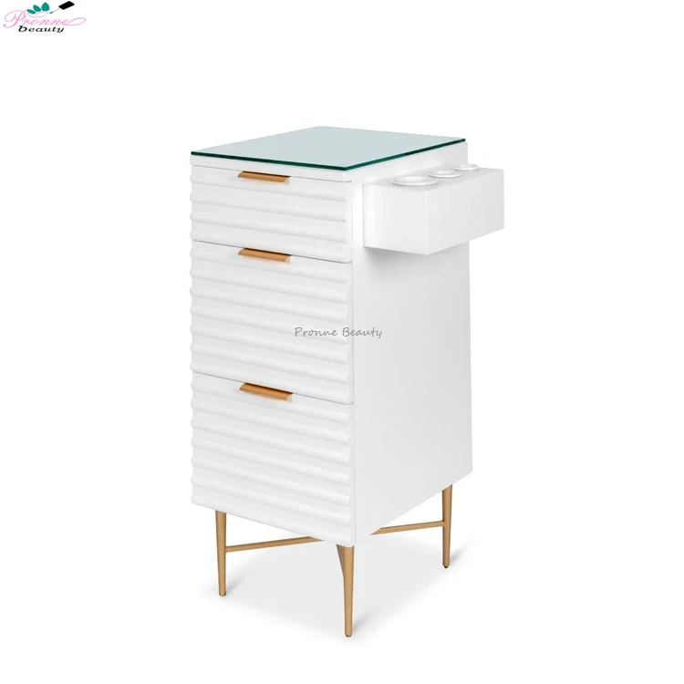 Customized barber tools salon cart can store multiple tools white hair salon trolley