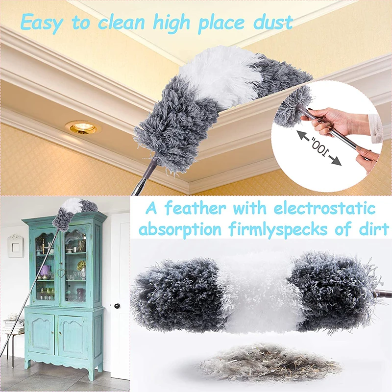Microfiber Duster Kit for Home Telescopic Cobweb Duster Duster Cleaning Kit Includes Extension Pole and 3 Replacements