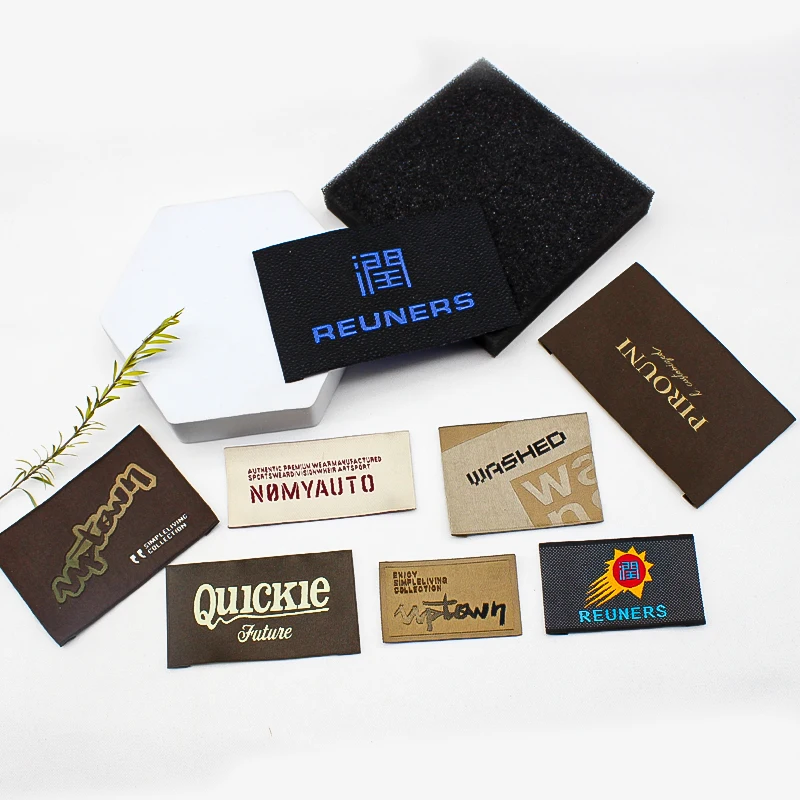 Stick on size heat transfer custom brand labels luxury woven label care labels for clothing