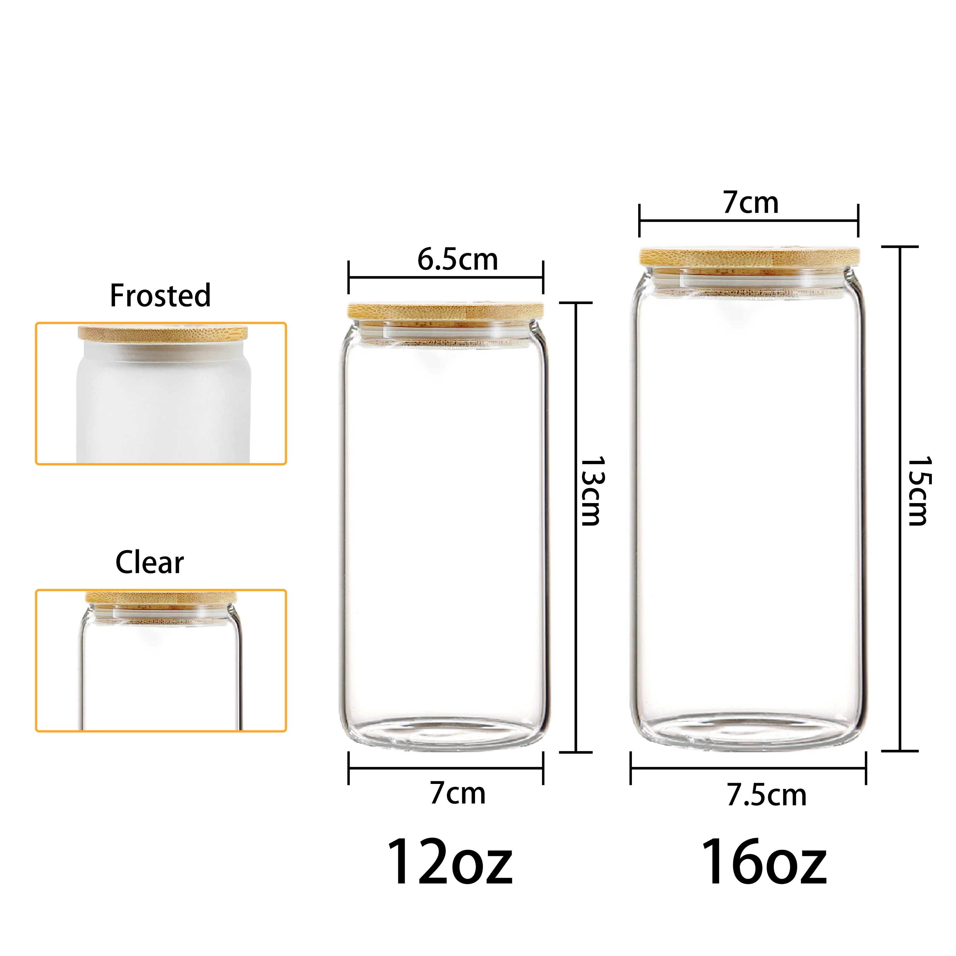 Factory wholesale 16 oz 16oz Clear Frosted Sublimation Blanks Glass Can Shaped Beer Glass tumbler with bamboo lid and straw