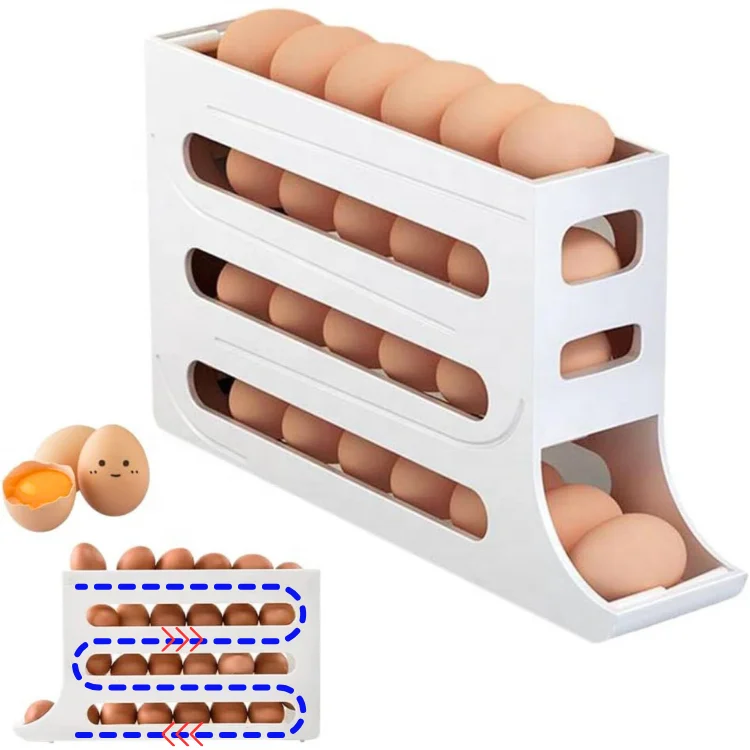Hot selling 4 Layers Automatic Scrolling Fridge Storage Container Space-Saving Egg Holder Dispenser