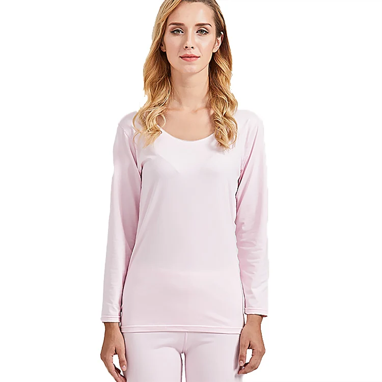 
Custom Womens Long John Set Smooth Knit Round Neck Thermal Underwear with Multi-Colors 