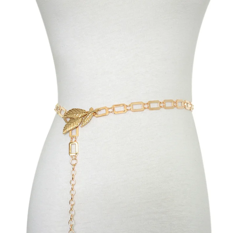 Hot Selling Personality Metal Chain Belt Leaves Decoration Waist Chain Ladies Belt For Dress