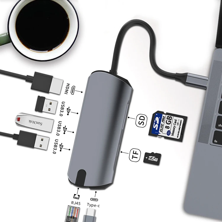 Usb адаптер 8 портов типа c отложным воротником USB3.0 HD-MI SD TF RJ45 PD горячая Распродажа поддержка всеми type-c канал компьютеры