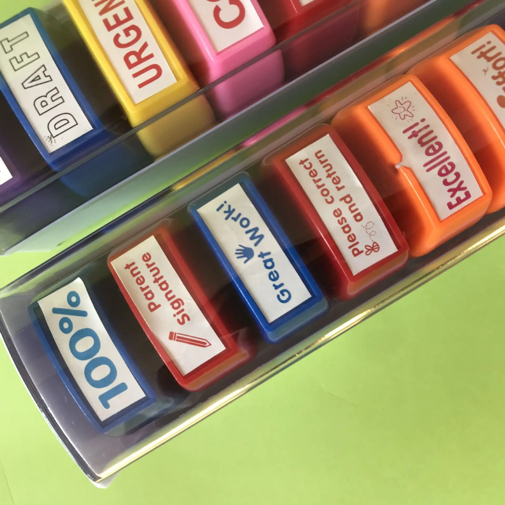 New 8 in 1 Office Flash Rubber Stamp Teacher Use Flash Stamps Kids Teacher Stamp Set