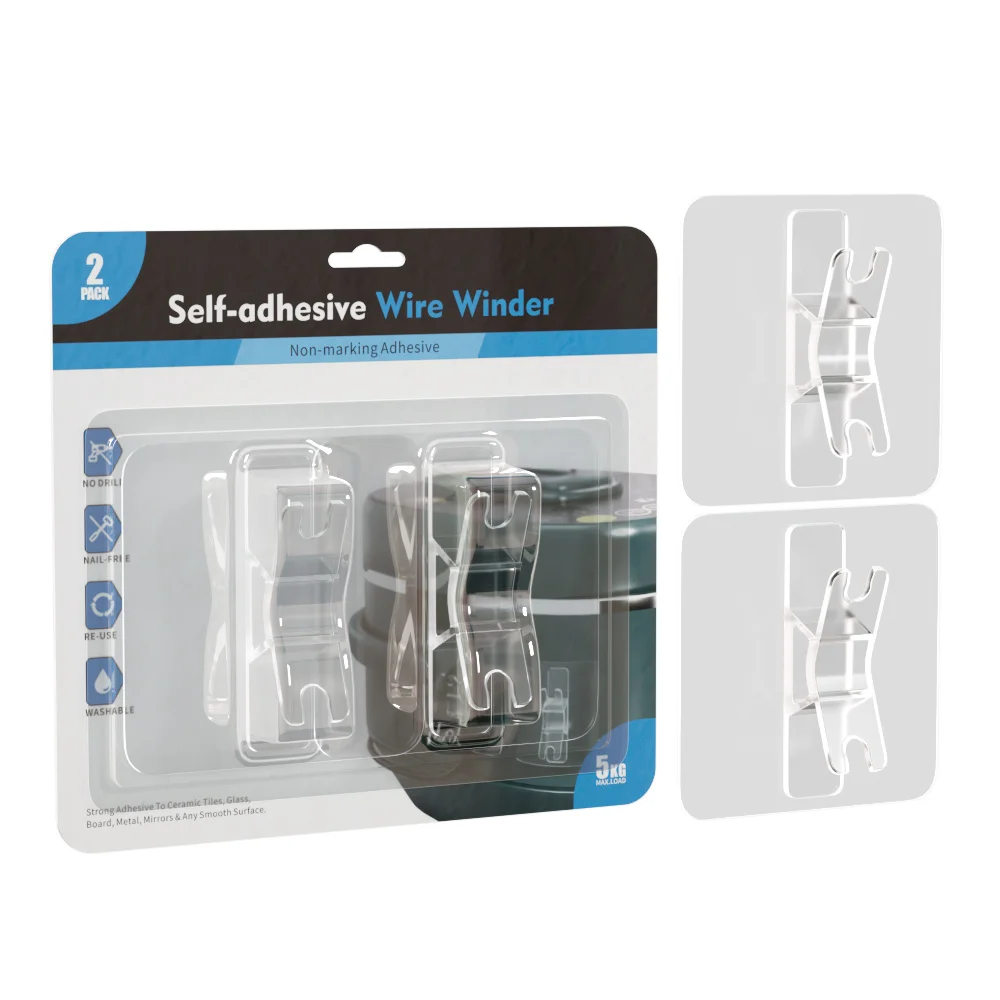 Adhesive Wall Cord Winder Wrapper Transparent PVC Injection Plastic Cable Organizer Hook Multifunctional Single Bathroom Kitchen