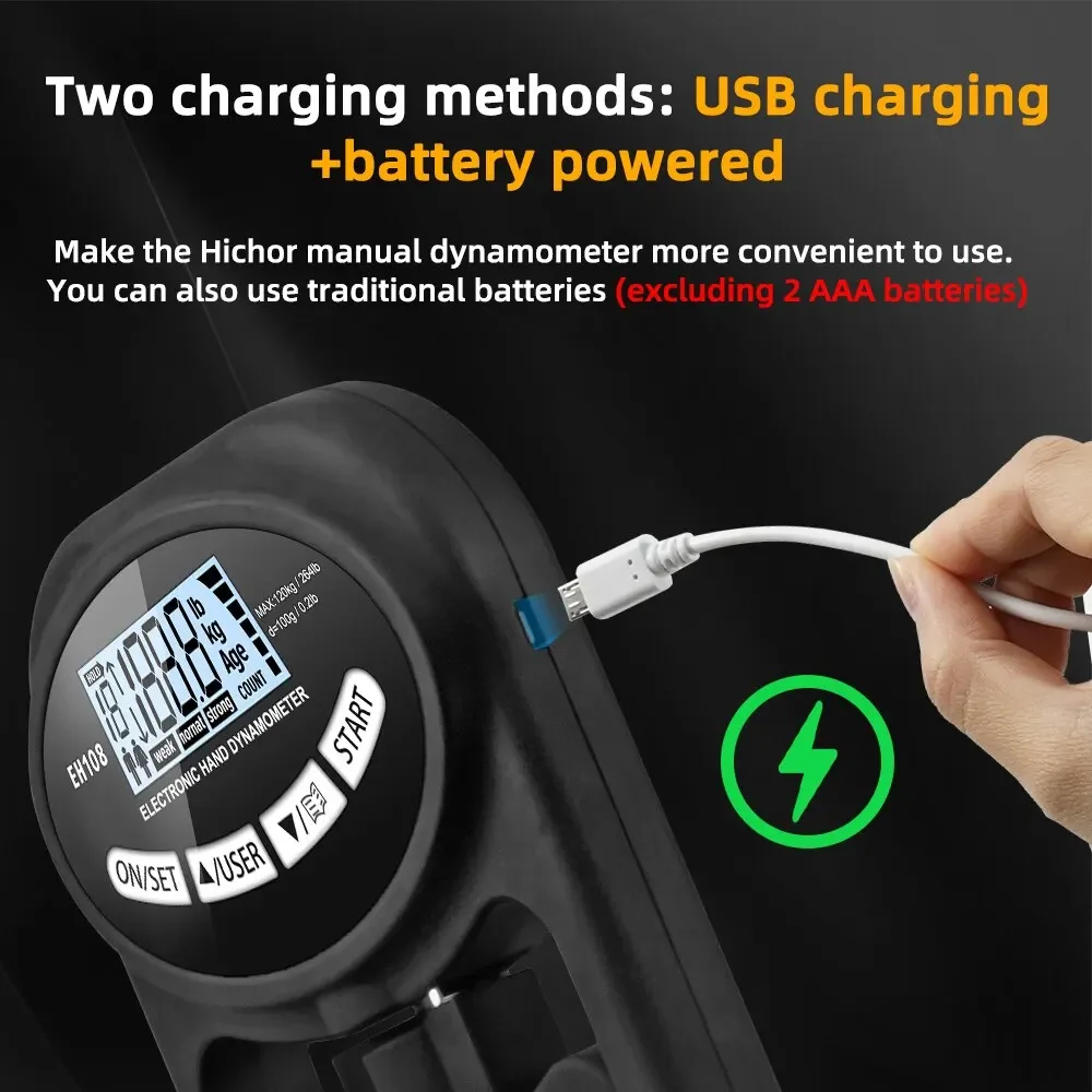 Grip Strength Tester 396Lbs/180Kg Digital Hand Dynamometer Grip Strength Meter USB LCD Screen Hand Grip for Power Training Sport