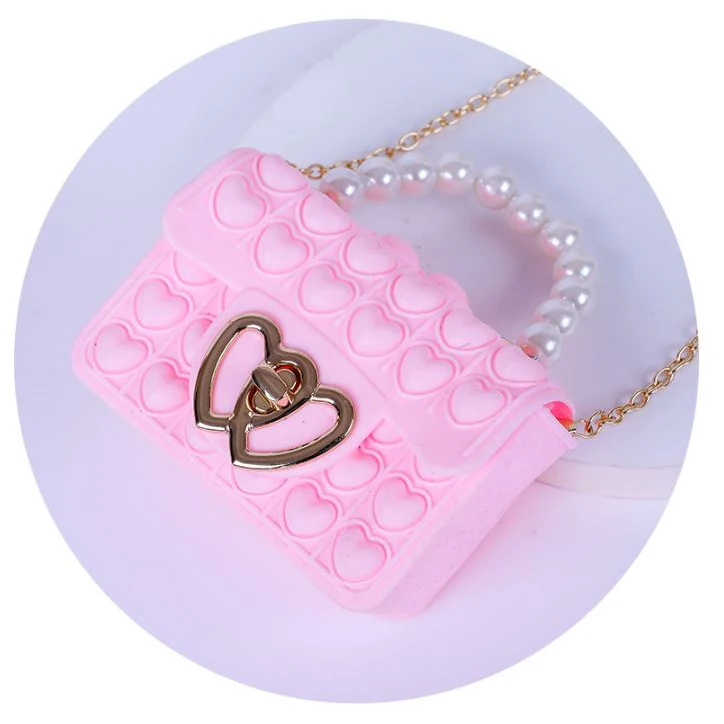 Hot Selling Child Crossbody Pearl Handbag Sling Purse Silicone Love Button Bubble Pop Jelly Bag Fifget Pop Itting Toys for Kids