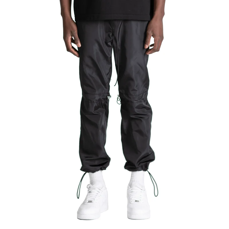 Custom Men Black Drawstring Waist Nylon Pants  Wholesale 100% Nylon Jogger Relax Fit Cargo Pants