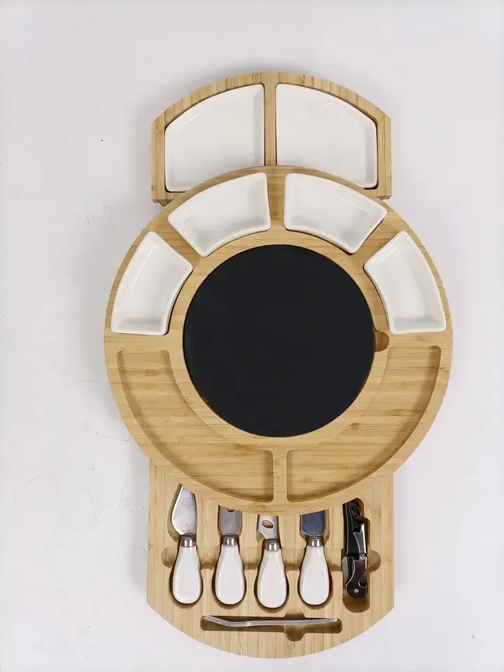 Bamboo Cheese Board Charcuterie Board Kitchen With Drawers Serving Platter Cutlery Server Knife Set with Tools