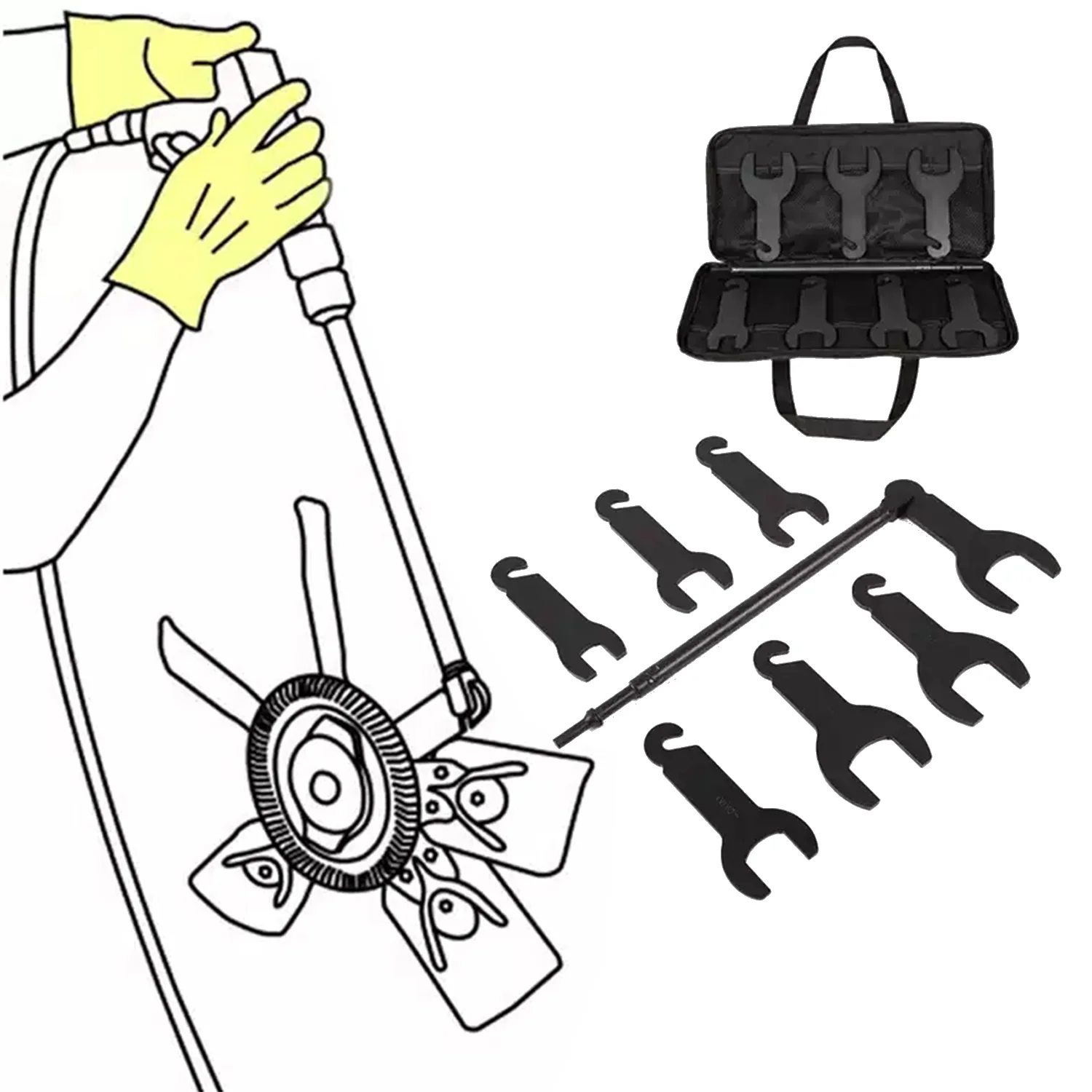 43300 Pneumatic Fan Clutch Wrench Set Removal Tool Kit Gear Assisted Positioning Tool for Ford GM Chrysler