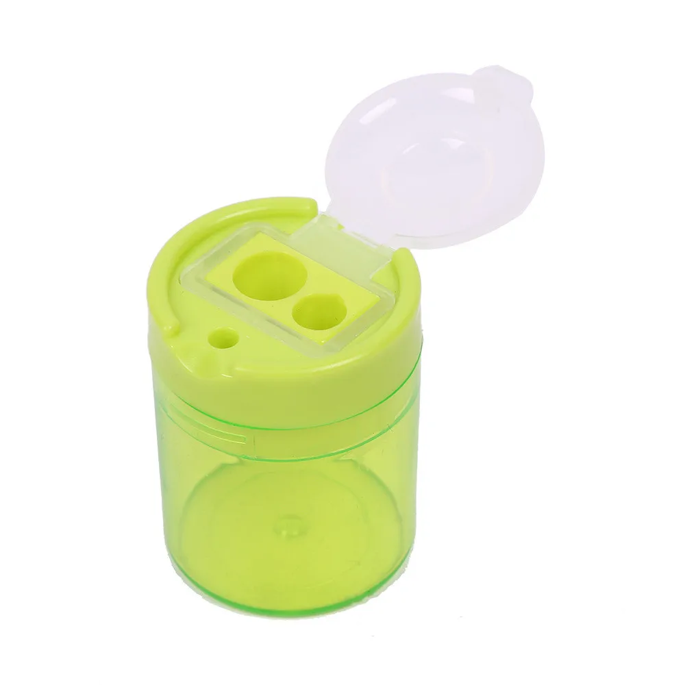 Оптовая продажа, Пластиковая точилка для карандашей, цилиндрическая Пластиковая точилка для карандашей с двумя отверстиями, Детская точилка для карандашей с крышкой