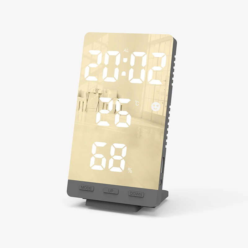 Ultra Thin Hygrometer andThermometer LED Mirror Alarm Table Wall Clock Snooze Night Mode Clock