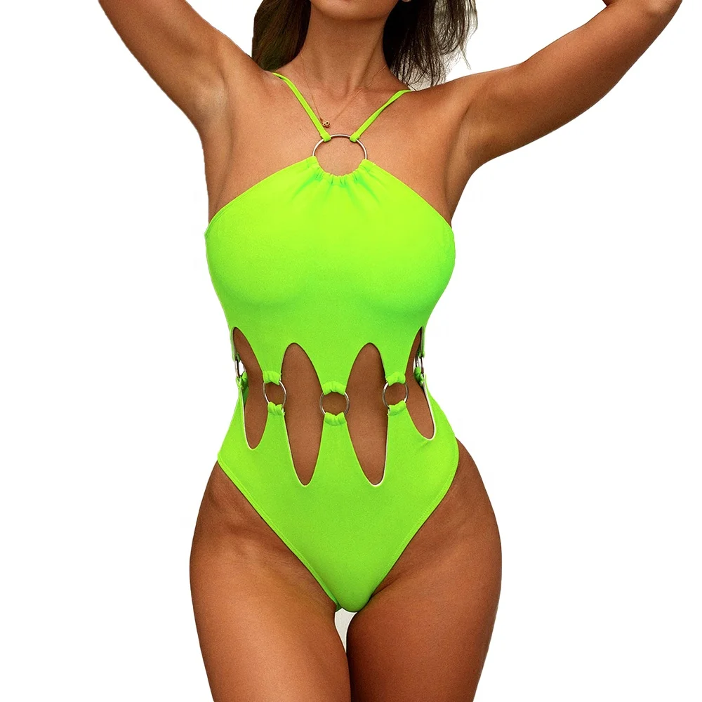 Summer Miami Beachwear Hollow Out Beaded Monokini Tri-kinis Strings Sexy Wild Chic Bathing Suit Swimsuit For Ladies