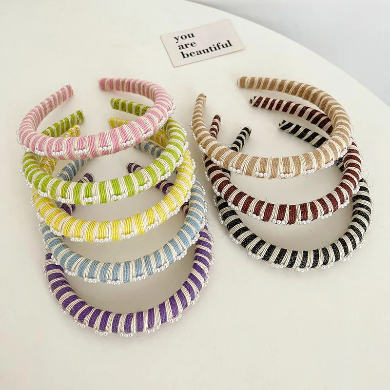 Dongdaemun the same new hair band stripe pearl hair accessories cranial top increase sponge head hoops headdress women