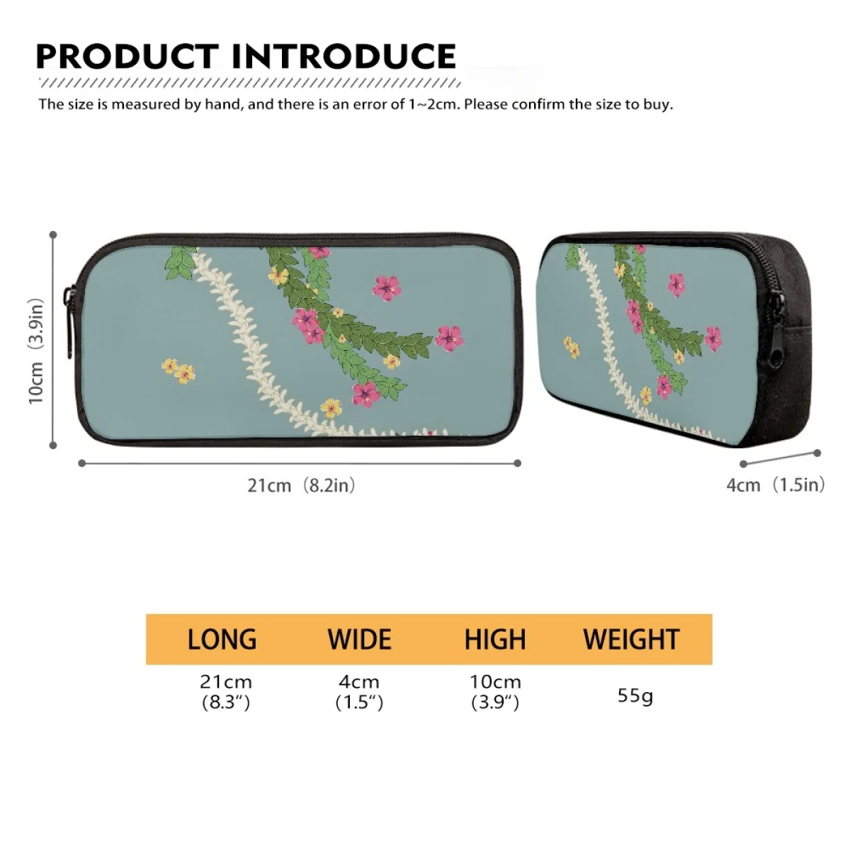 Custom Logo Pua Kalaunu Lei Pakalana Print on Demand Pencil Bag Puakenikeni Pen Case Zipper Closure School Pencil Case for Kids