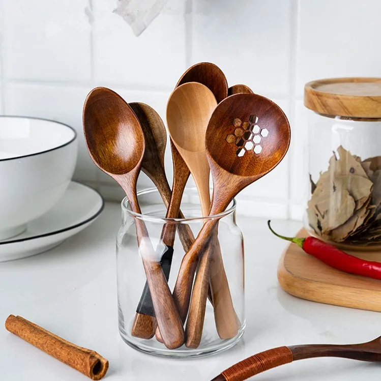 2021 Wholesale Eco-friendly Natural Different Size Wooden Spoon Set Tea Honey Coffee Stirring Spoon Customized Logo