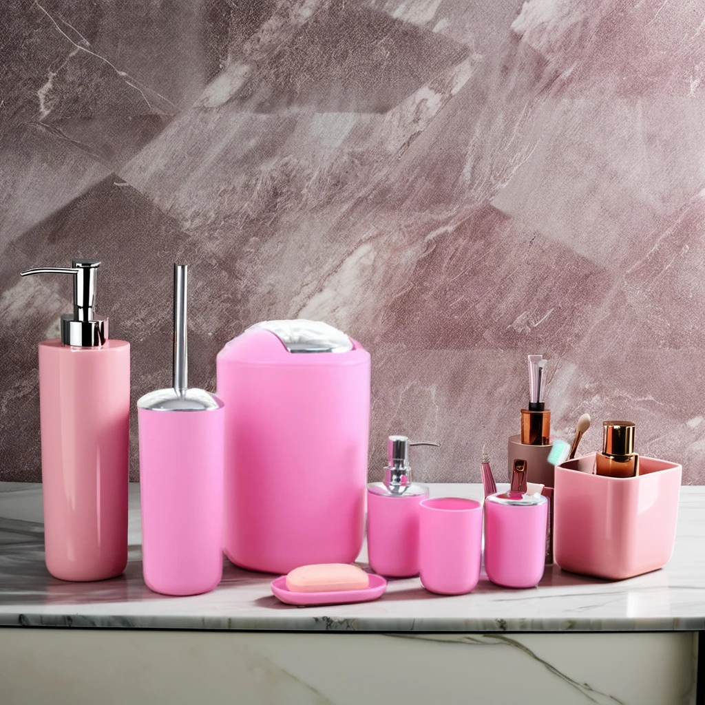 Durable PP Plastic pink Bathroom Accessory Set Packaged in a Box Includes Essential Bathroom accessories set for bathroom