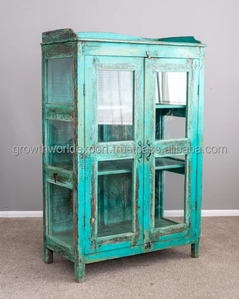 Antique Wooden Display Cabinet Handmade Solid Wooden Trending Wardrobes Reclaimed Wood Wardrobes Recycle Furniture Glass Door