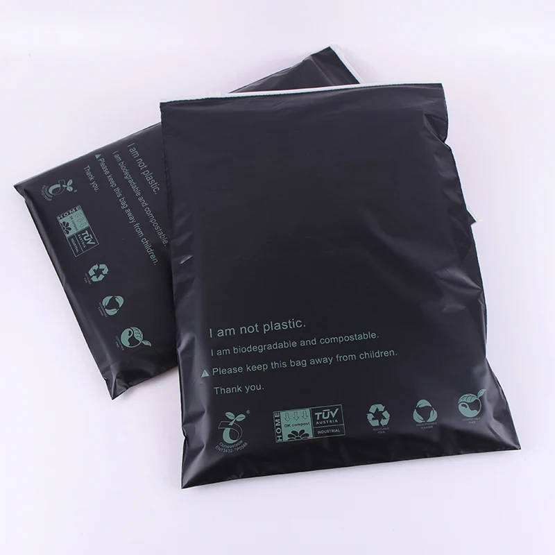  Custom Logo Pla/pbat Eco friendly shipping bags biodegradable mailing postage bag black zipper compostable poly