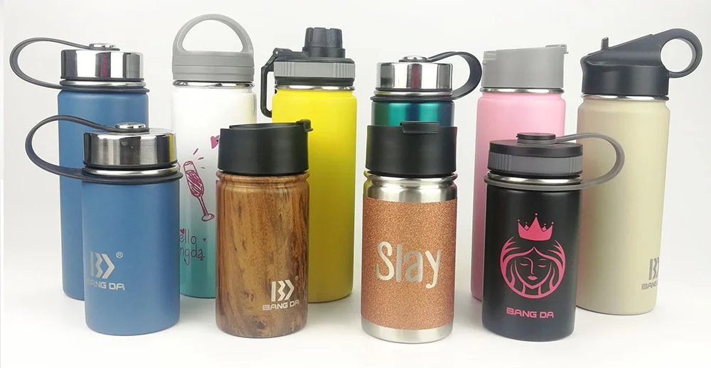 Amazon Custom Wide Mouth Sports Water Bottle  Double Wall thermos Insulated Stainless Steel Vacuum Flask