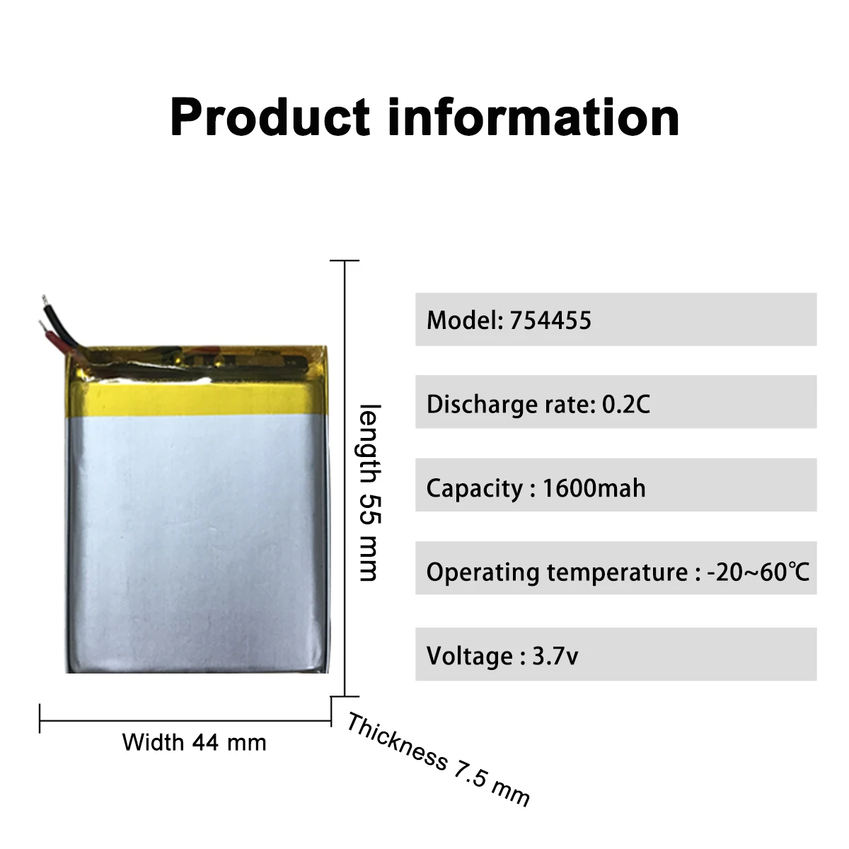 Explosion-proof durable  3.7V 754455 1600mah lipo battery  for Oil and gas precision instruments, detectors, security batteries