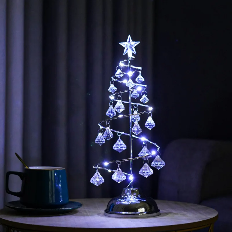 Festive Crystal Holiday Lighting Christmas Tree Night Lights Decor Indoor LED Light Luminous Table Lamp